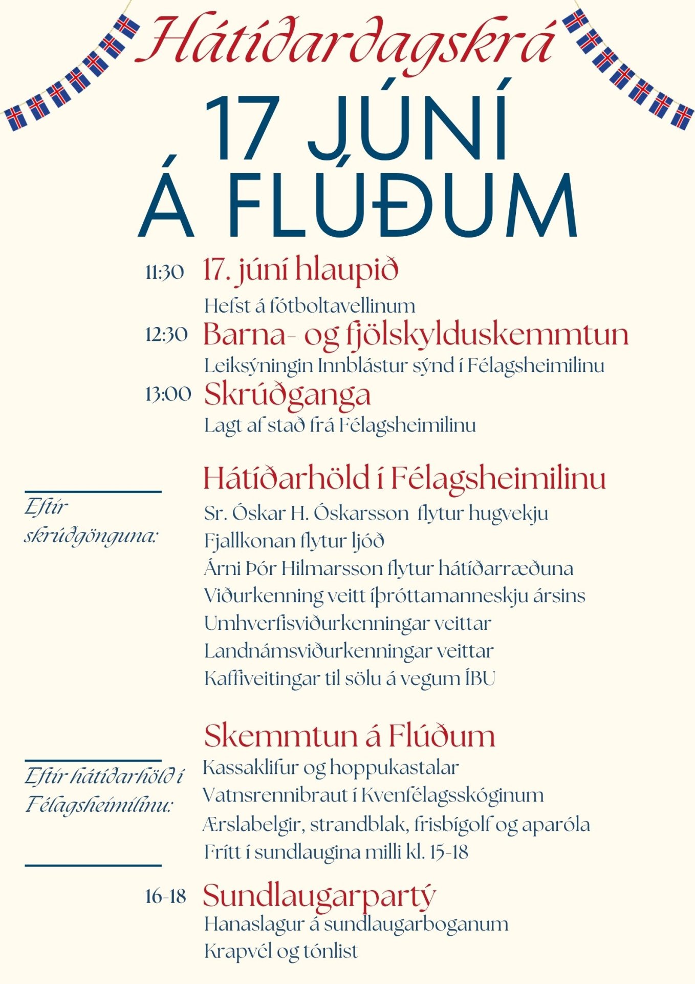 Hátíðardagskrá 17. júní á Flúðum
